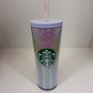 EUC 2020 Starbucks White Sequined 24 ounce Tumbler